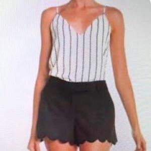 J. Crew Black Flat Front Chino Shorts Scalloped Hem Soft Linen Blend